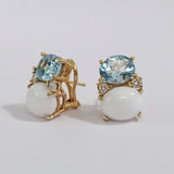 Medium GUM DROP™ earrings With Blue Topaz and Cabochon White Jade and Diamonds