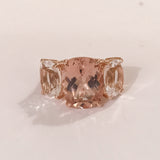 Morganite and Rock Crystal Rose Gold Three Stone Cushion Ring