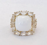 White Jade and White Topaz Yellow Gold Classic Cocktail Ring