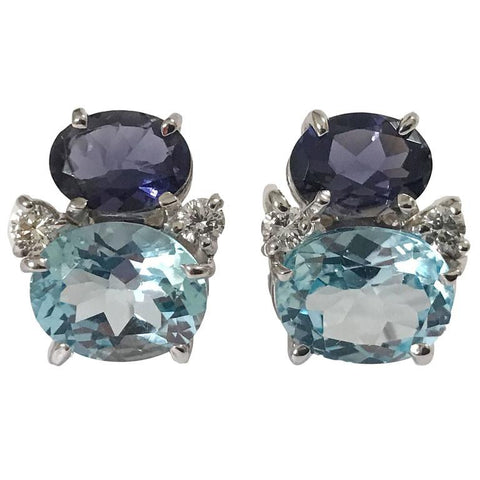 Mini GUM DROP™ Iolite Blue Topaz Diamond Earrings