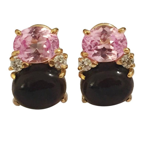 Medium GUM DROP™ Earrings with Pink and Cabochon Smokey Topaz and Diamonds