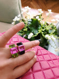 18kt Yellow Gold Mini Emerald Cut Ring with Pink Topaz and Peridot
