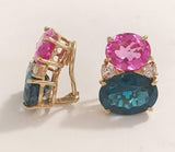 Large GUM DROP™ Earrings with Hot Pink and Deep Blue Topaz and Diamonds