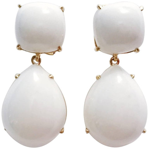 Yellow Gold Pear Drop Earring with White Jade