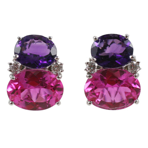 Large GUM DROP™ Earrings with Deep Amethyst and Pink Topaz and Diamonds