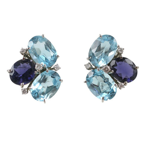 Blue Topaz and Iolite Pebble Earrings