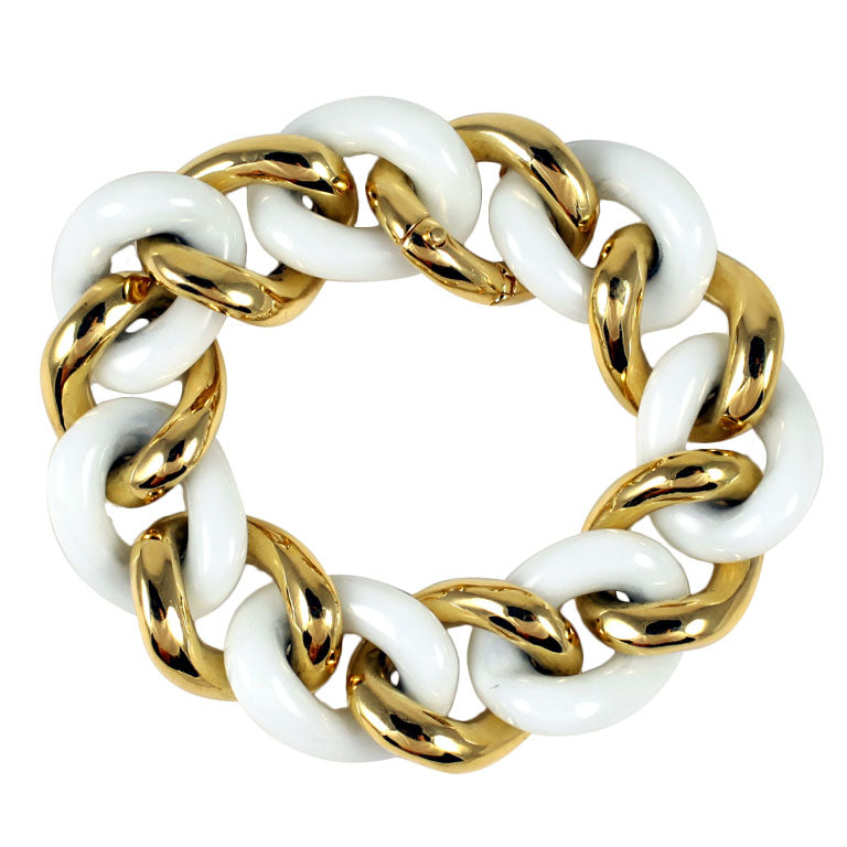 18k Yellow Gold and White Ceramic curb Link Bracelet