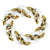 Alternating Multi Wood and Gold Curved Link Bracelet